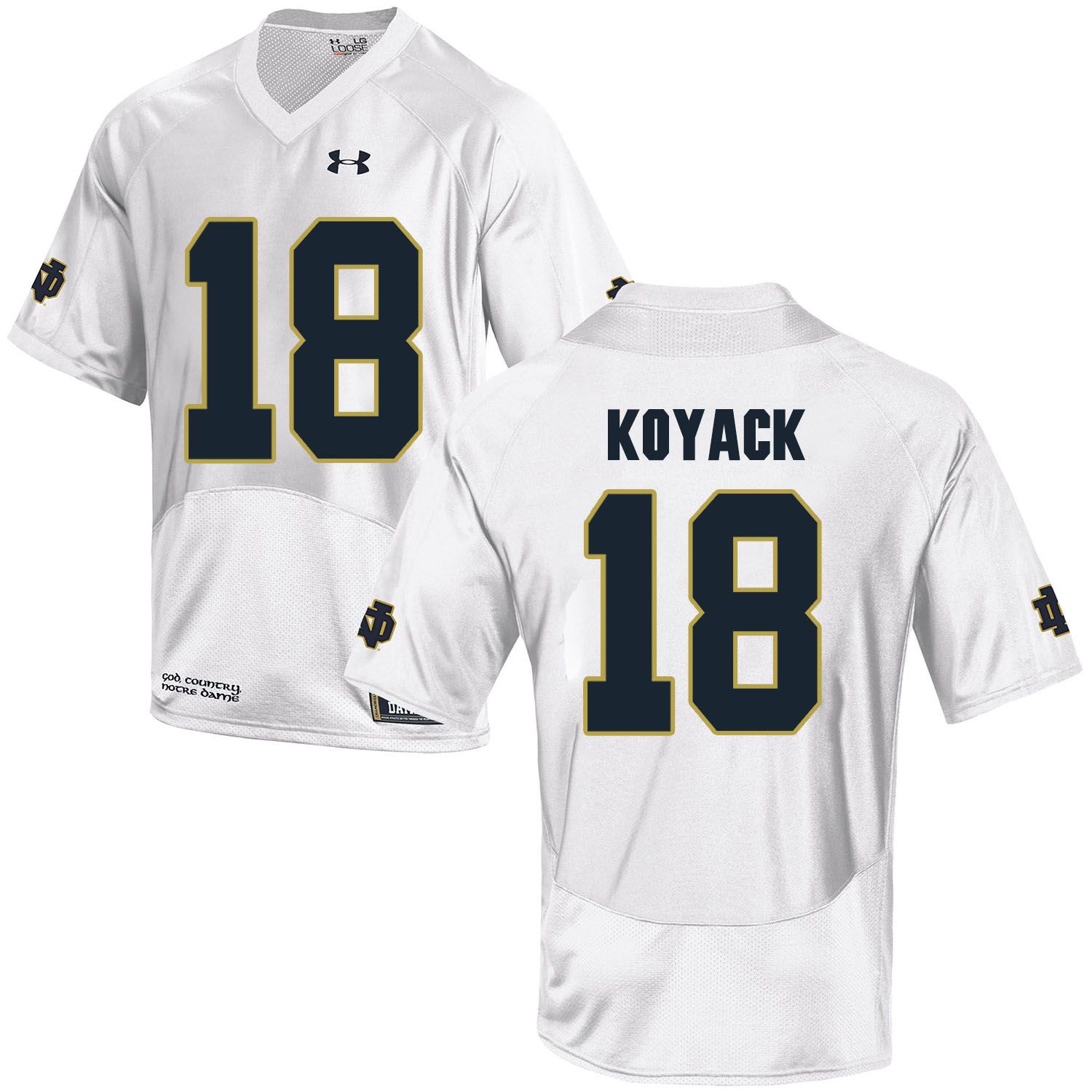 Men Norte Dame Fighting Irish #18 Koyack White Customized NCAA Jerseys